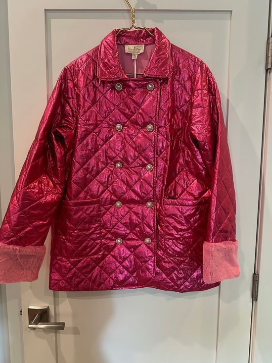 Flora Bea Nyc Jackets & Blazers - Flora Bea NYC - XL Pink Quilted Metallic Coat with Faux Fur Cuffs NWT